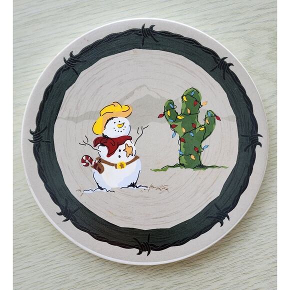 Coasters-Stoneware-Cowboy Theme-Snowman-Cork Backing-Set of 4 - Picture 4 of 8